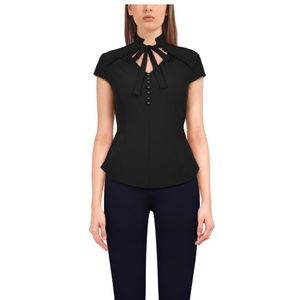 Black Pleated Vamp Collar Top 3X